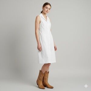 All Saints White Cotton Sleeveless Shirt A-line Midi Dress - XXS/XS